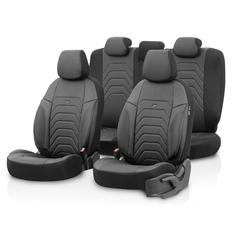 Komplettes Luxus-polster-set Otom Aus Textil Und Kunstleder (core Design) – Schwarz Mit Grauer Naht, Für Vorder- Und Rücksitze