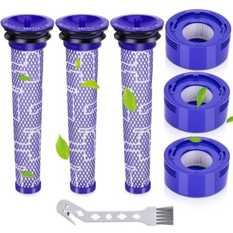 Pair Filtre Aspirateur Sans Fil Dyson V7/v8 – Kit Complet Avec 3 Pré-filtres, 3 Post-filtres Hepa Et Brosse De Nettoyage – Matériaux Haute Résistance