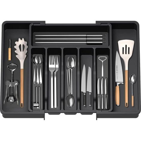 Pair Ausziehbarer Besteckkasten Für Schubladen, Besteckorganizer, Schubladenorganizer Für Die Küche, Aufbewahrungshalter Für Besteck, Löffel, Gabeln Usw., Schwarz