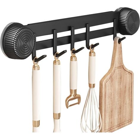 Pair Wandmontierter Küchenutensilienhalter, Wandregal Mit 5 Haken, Küchenutensilienständer, Aufbewahrung Für Küchenutensilien Zum Aufhängen Von Löffeln Und Pfannenwendern, Metall, 1 Stück, Schwarz