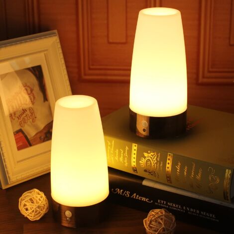 Pair 2 Pack Round Retro Led Night Lights For Home, Small Lamp With Pir Motion Sensor Led Wireless Indoor Outdoor Battery Operated Lamp For Bedroom, Hallway, Kitchen