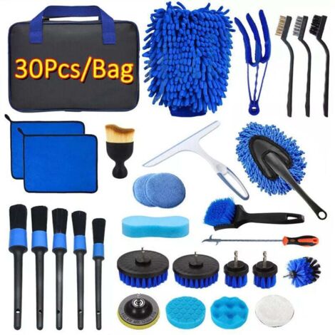 Pair Kit Nettoyage Voiture, 30 Pcs Kit De Brosse Nettoyage Voiture Pour L'Intérieur Et L'Extérieur, Kit De Lavage De Voiture Inclure Brosses, Éponges De Polissage, Sac De Transport Pratique Inclus