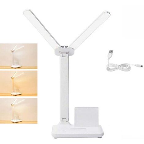 Pair Doppelte Led-schreibtischlampe Mit Usb-ladeanschluss, Dimmbar Und Mit Farbauswahl. Ideal Für Bürobeleuchtung, Lesen Und Lernen.