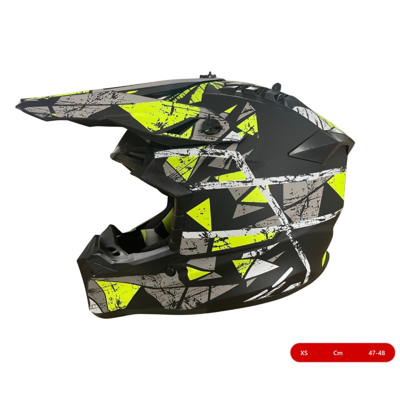 Kinder-motocross-/enduro-helm Für Motorrad, Atv, Fahrrad – Größe Xs (47–48 Cm), Schwarz Matt Mit Gelbem Design