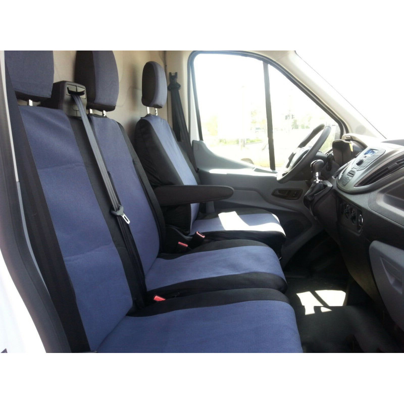 2+1 Set Sitzbezüge/polsterung - Für Ford Transit Ab 2013 Mit Ausschnitt Für Die Armlehne Der Doppelsitzbank - Schwarz Und Grau