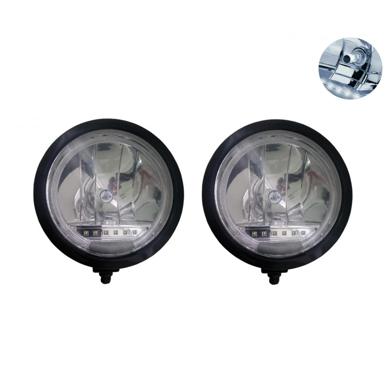 2er-set Halogen-scheinwerfer, Ø 225 Mm, 12v/24v, H1-lampe + 6 Leds, E‑mark, Für Lkw, Traktor, Bagger, Landwirtschaftliche Maschi