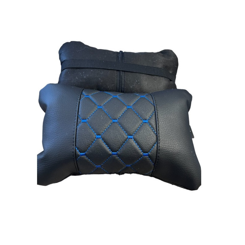 2er-set Universelle Autokissen, Schwarz Mit Blauer Naht