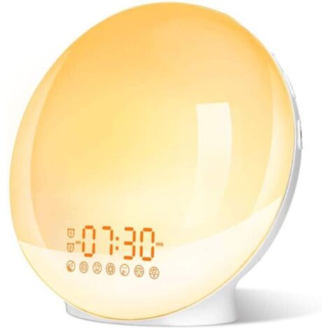 Pair Eveil Lumière Led Radio Réveil Matin Lumineux Lampe De Chevet 20 Niveaux De Luminosité Simulateur D'Aube Et Crépuscule 2 Réveils 7 Sons Naturels Fonction Snooze Veilleuse Enfant, 7 Couleurs Coule