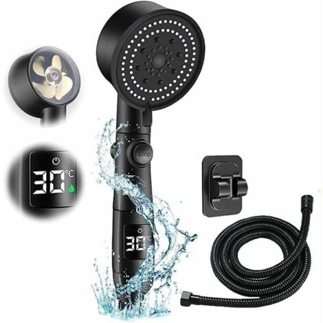 Pair Pomme De Douche Économe En Eau, 5 Modes Économique Pomme De Douche, Tuyau De 2 M Pour Pommeau De Douche Avec Garniture D'Arrêt D'Eau, Pommeau De Douche Haute Pression (noir)