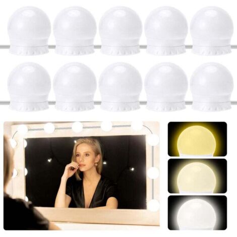 Pair Spiegelbeleuchtung, Dimmbares Led-beleuchtungsset Mit 10 Hollywood-glühbirnen, 3-farbig Einstellbare Beleuchtung Für Schmink- Und Badezimmerspiegel [energieklasse]