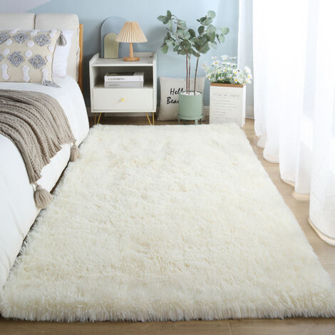 Pair Flauschiger Wohnzimmerteppich 160 X 230 Cm, Langer Flor, Weiß-beige, Weicher Teppich Für Wohnzimmer, Schlafzimmer Und Sofa