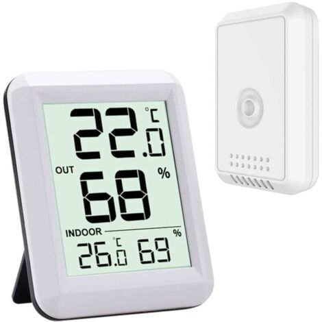 Pair Innen- Und Außenthermometer – Digitales Thermometer-hygrometer Mit Großem Lcd-bildschirm – Vernetztes Thermometer Mit Drahtlosem Außensensor – Für Büro/zuhause/schlafzimmer (weiß)