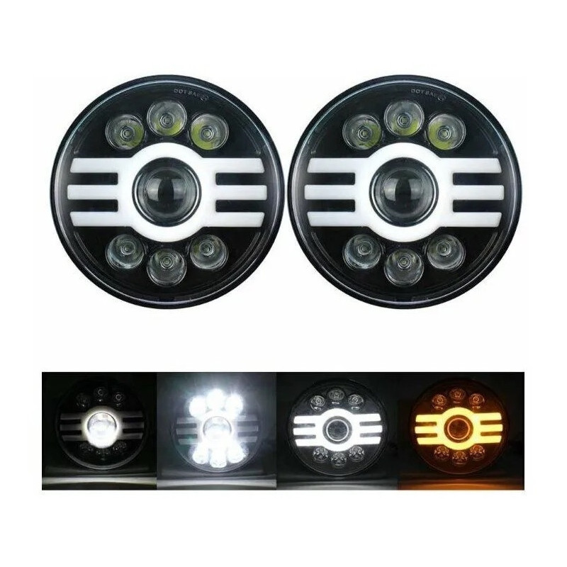 2er-set Universelle 7 Zoll (18 Cm) Led-halogen-scheinwerfer 12–24 V, Abblend- Und Fernlicht, Mit Drl-tagfahrlicht, Blinker Weiß/