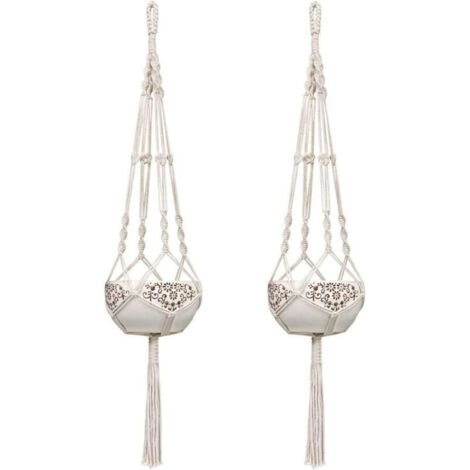 Pair 2er-pack 105 Cm Weiße Makramee-pflanzenampeln Aus Baumwollseil Für Blumentöpfe, Geeignet Für Drinnen Und Draußen, Zur Wanddekoration Auf Balkon Oder Garten Im Boho-stil.
