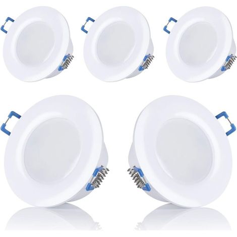 Pair Set Mit 5 Led-einbaustrahlern Für Badezimmer, Ip44, 230 V, Ultradünn, 5 W, Erhältlich In Warmweiß Und Kaltweiß, Rund, Weiß, Für Badezimmer, Öffnungsdurchmesser: 75–80 Mm [klasse