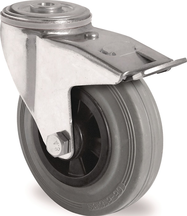 Tecwerk Lenkrolle M.festst.d.125mm Trgf.100kg M.rückenloch Rollenlager Vg Grau Tecwerk