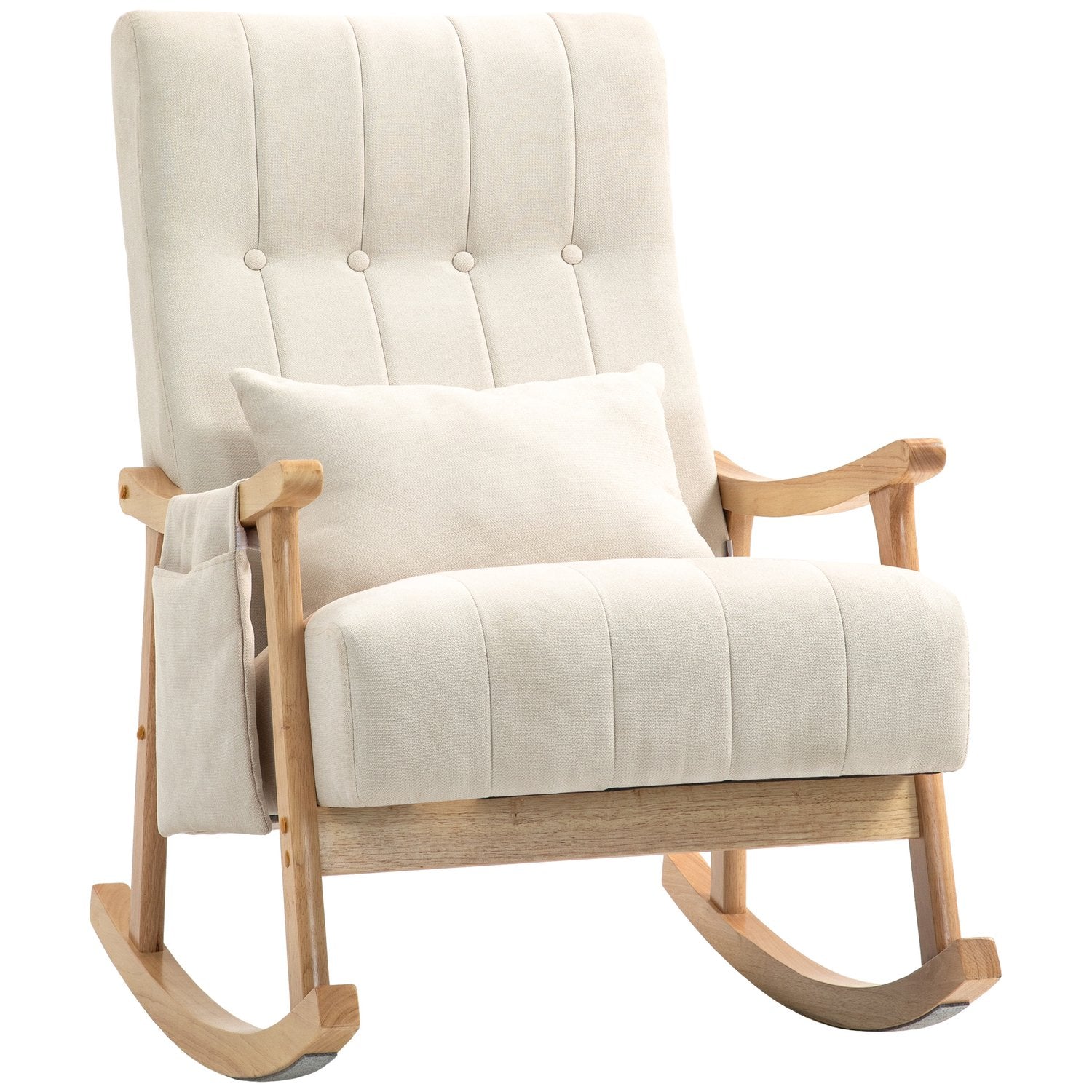 Schaukelstuhl Gepolsterter Schaukelsessel Mit Lendenkissen Seitentasche Relaxsessel Holzrahmen Leinenoptik Fur Wohnzimmer Schlafzimmer Beige 217356470 217356470 217356470 217356470 217356470