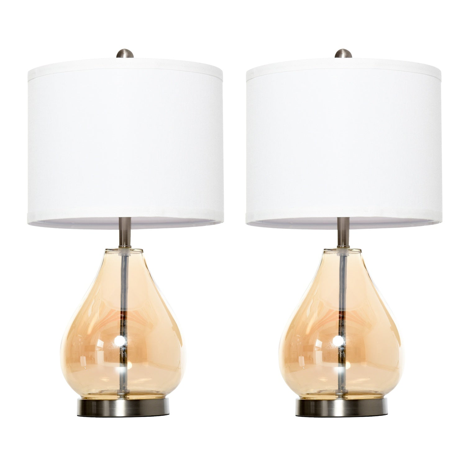 Tischlampen Set 2er Set Nachttischlampen Mit E27 Fassung 40w Glas Leinen Stahl Bernstein 30 X 56h Cm 214530485 214530485
