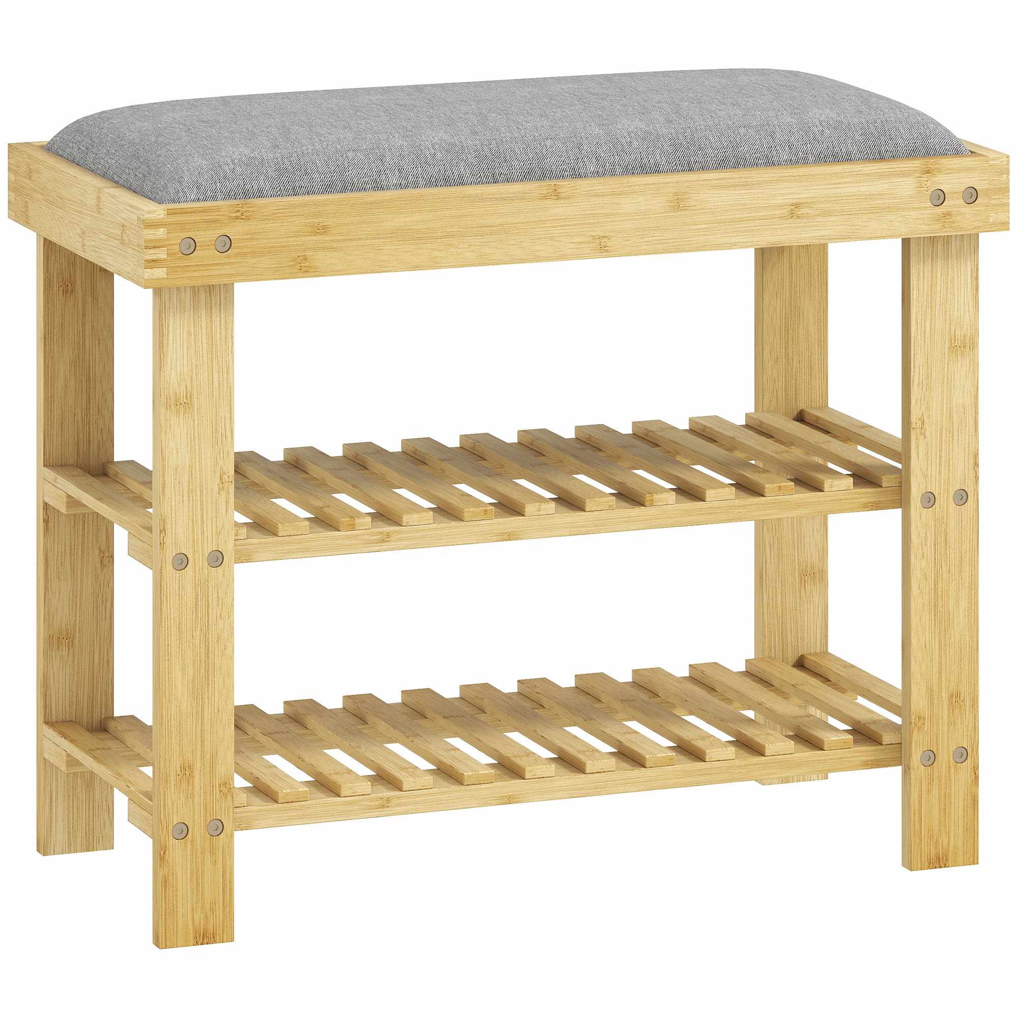 Schuhbank Aus Bambus Mit Stauraum 2 Ablagen 60 X 29 X 49 Cm Grau 216574209