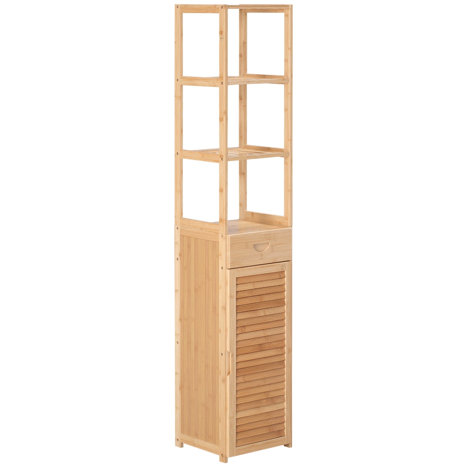 Badezimmerschrank Badschrank Aus Bambus Badezimmermobel Mit Schublade Drei Ablagen Offenes Fach Fur Badezimmer 32 X 30 X 163 Cm Naturholz 216584907 216584907