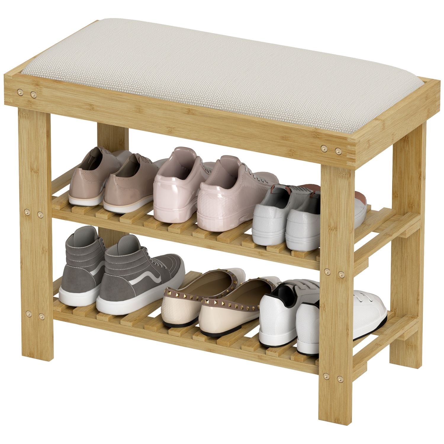 Schuhbank Mit Sitzflache Bambus Sitzbank Mit Stauraum Schuhregal Mit 2 Offene Facher Sitzbank Bank Garderobenbank Fur Wohnzimmer Flur 60 X 29 X 49 Cm Cremewei 214530459