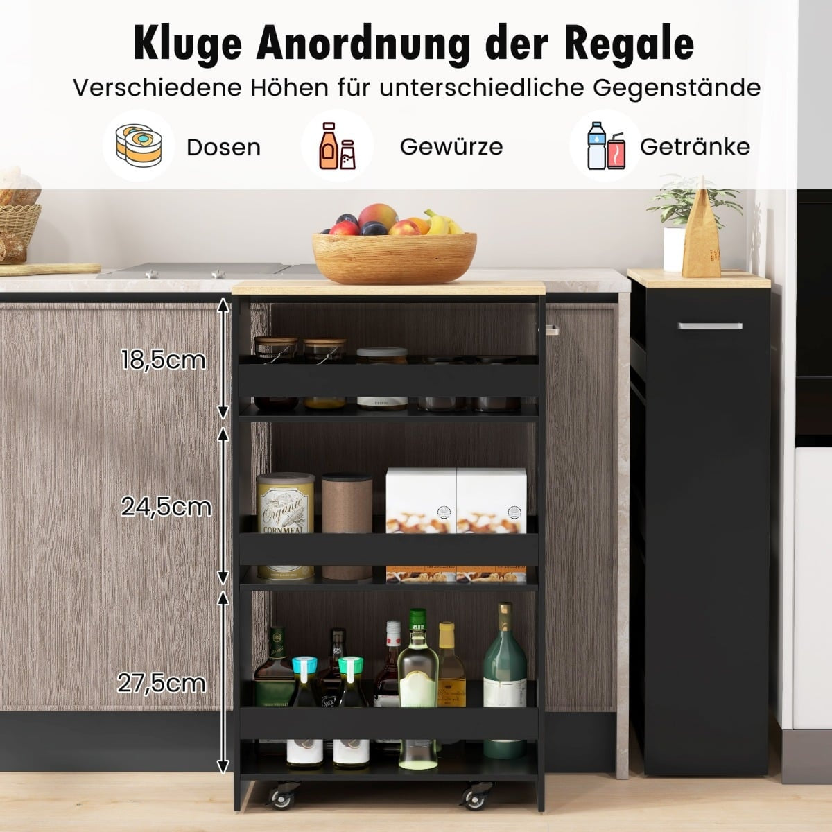 Schmaler Kuchenwagen 4 Stockig 20 Cm Breit Schwarz Rollbar 215237911
