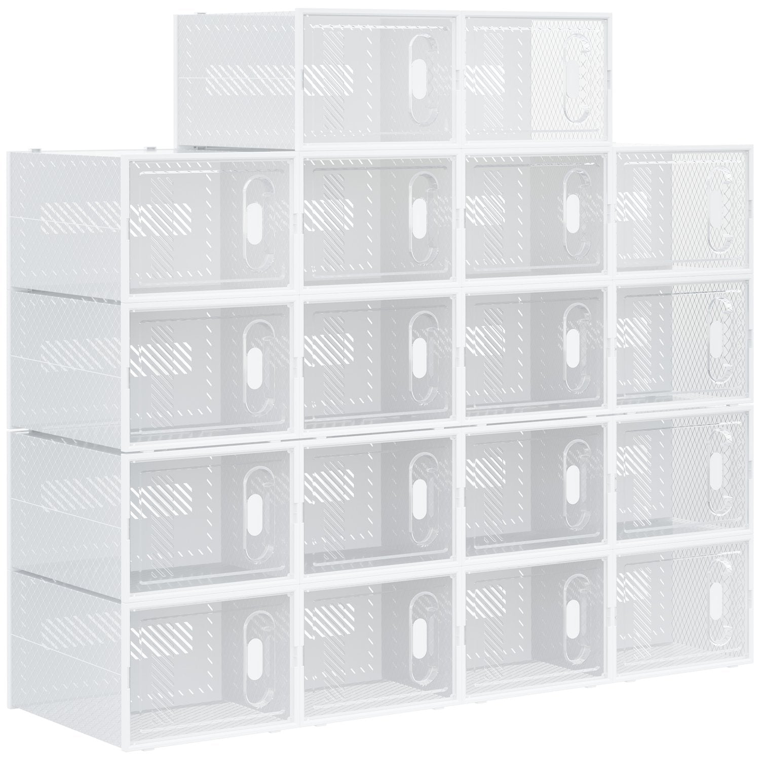 18er Set Schuhboxen Schuh Organizer Mit Magnetischen Turen Schuhkarton Mit Deckel Schuhaufbewahrung Aus Kunststoff Fur Schuhe Bis Groe 45 Transparentwei Aosom 216938944 216938944