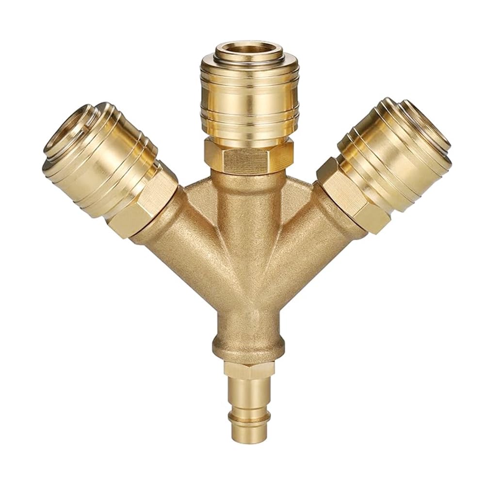 3-wege-y-verbinder Aus Messing Für Druckluft, 1 X 12-mm-einlass, 3 X Ausgänge, Mit Schnellkupplungen