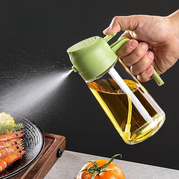 2-in-1 Küchenölflasche – 470 Ml Glas-ölsprüher (mit Ausgießer) – Lebensmittelechter Ölspender Und Sprüher