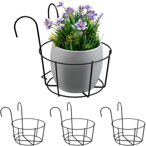 Relaxdays Blumentopfhalter (4er-set) – Hängehalterungen Für Balkongeländer, Höhe: 22 Cm, Metall, Schwarz