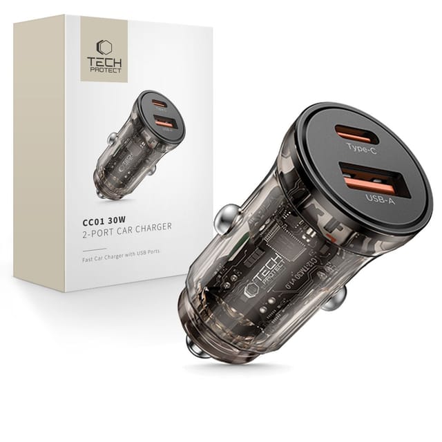 Tech-protect Cc01 2-port-kfz-ladegerät Pd30w/qc3.0 Schwarz
