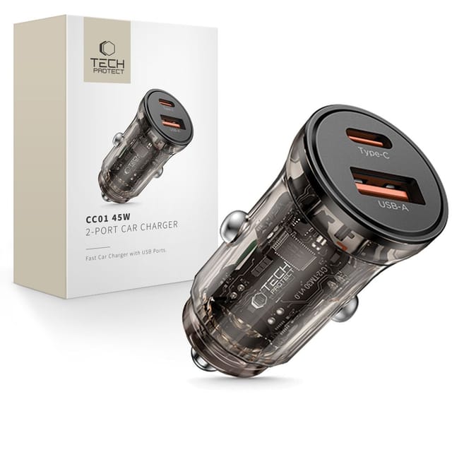 Tech-protect Cc01 2-port-kfz-ladegerät Pd45w/qc3.0 Schwarz