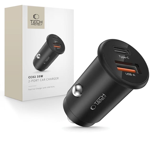 Tech-protect Cc02 2-port-autoladegerät Pd35w/qc3.0 Schwarz
