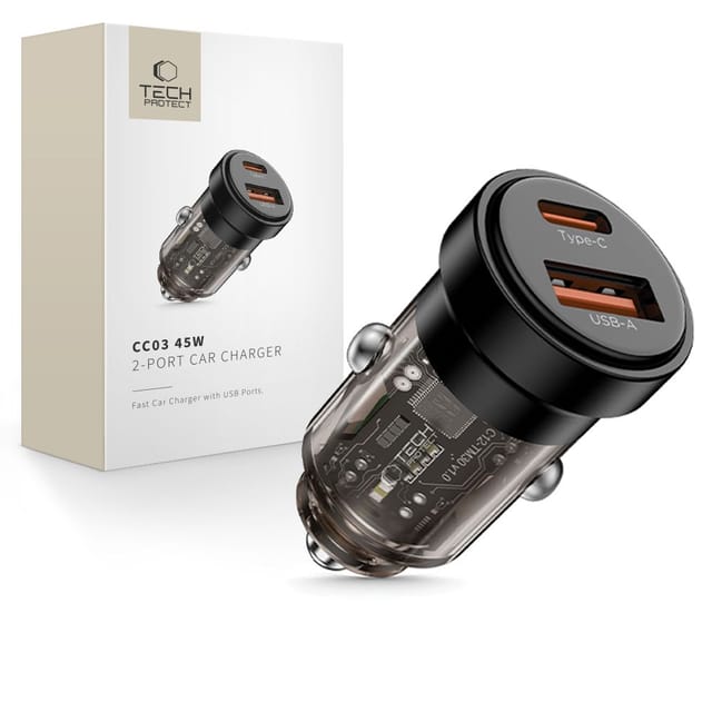 Tech-protect Cc03 2-port-kfz-ladegerät Pd45w/qc3.0 Schwarz