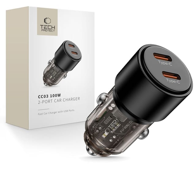 Tech-protect Cc03 2-port-kfz-ladegerät Pd100w Schwarz