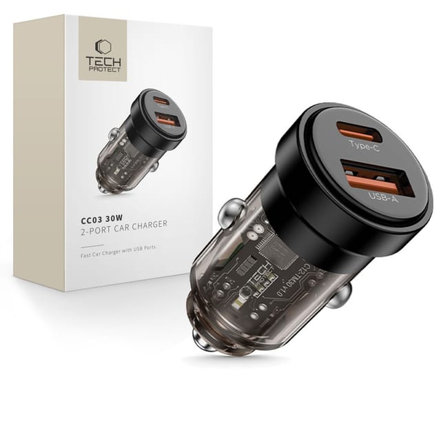 Tech-protect Cc03 2-port-autoladegerät Pd30w/qc3.0 Schwarz