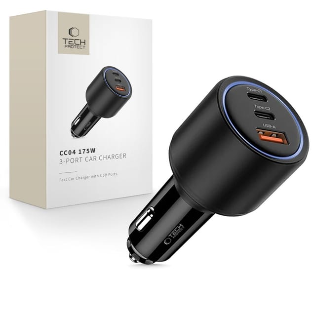 Tech-protect Cc04 3-port-kfz-ladegerät Pd175w Schwarz