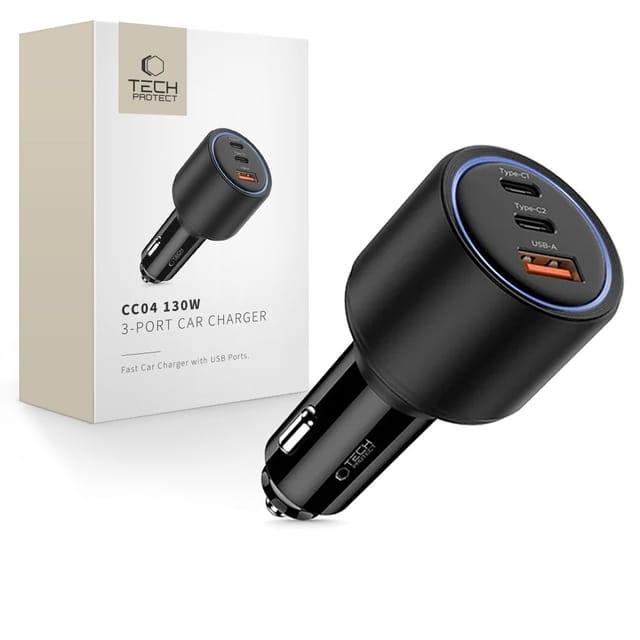 Tech-protect Cc04 3-port-kfz-ladegerät Pd130w Schwarz