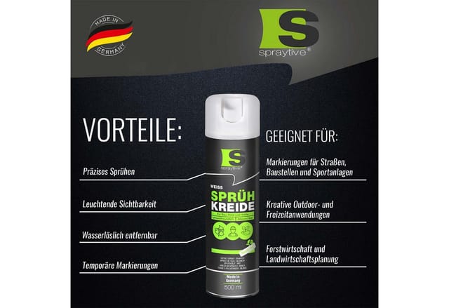 Spraytive 2x 500ml Sprühkreide Weiß - Abwaschbare Leuchtende Kreidefarbe, Outdoor Kreidespray, Bodenmarkierung, Temporäres Markierungsspray