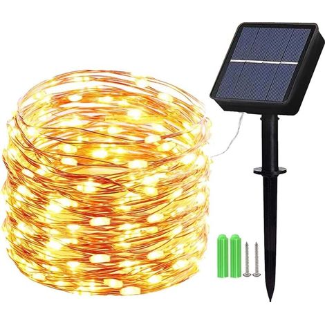 10 M Lange Solar-lichterkette Mit 100 Leds Für Den Außenbereich, Solar-lichterkette Aus Kupferdraht Mit 8 Modi, Für Die Außendekoration, Garten, Bäume Usw. (warmweiß)
