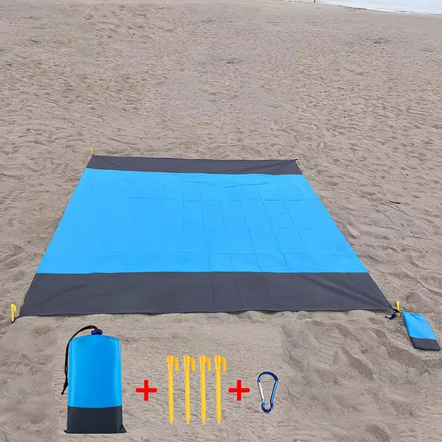 Stranddecke 210 X 200 Cm – Wasserdicht – Sandabweisend – Faltbar – Aus Leichtem Polyester – Für Strand, Camping Und Picknicks – Mit Beutel Mit Kordelzug – 4 Eckverstärkungen