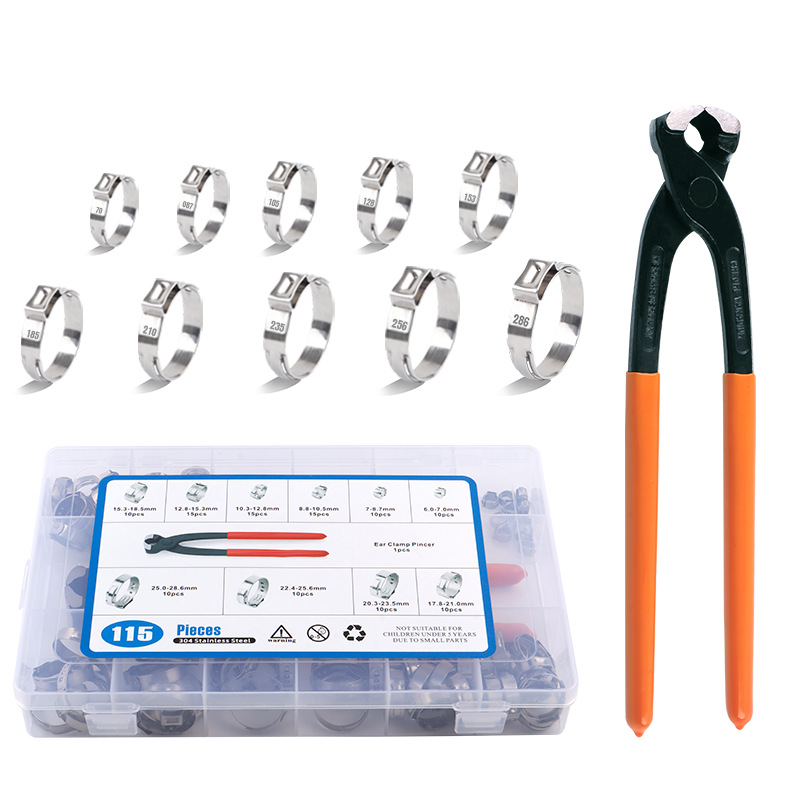 Schlauchschellen Mit Einem Set Aus 115 Schellen, Schellen Aus Edelstahl 304, Einohrige Und Stufenlos Verstellbare Schellen