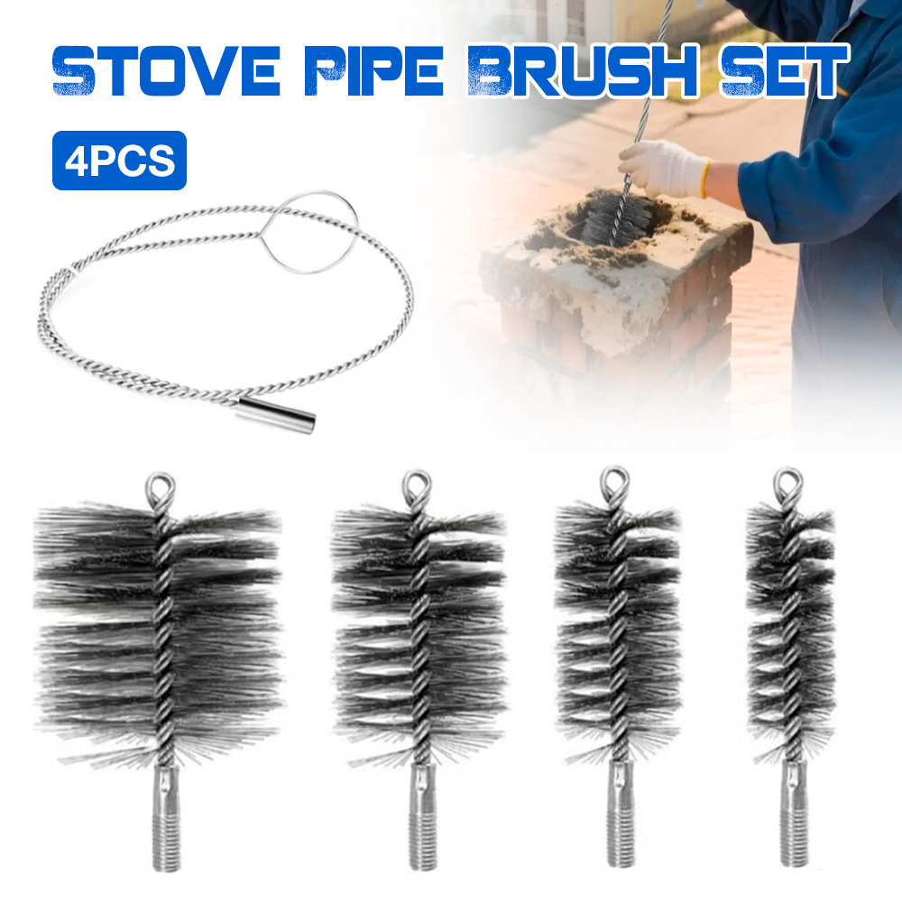 Set Aus 5 Metallbürsten Für Schornsteinzüge (30, 50, 80, 150 Mm) Und Set Aus 4 Entgratbürsten Für Schornsteinzüge Mit Stange.