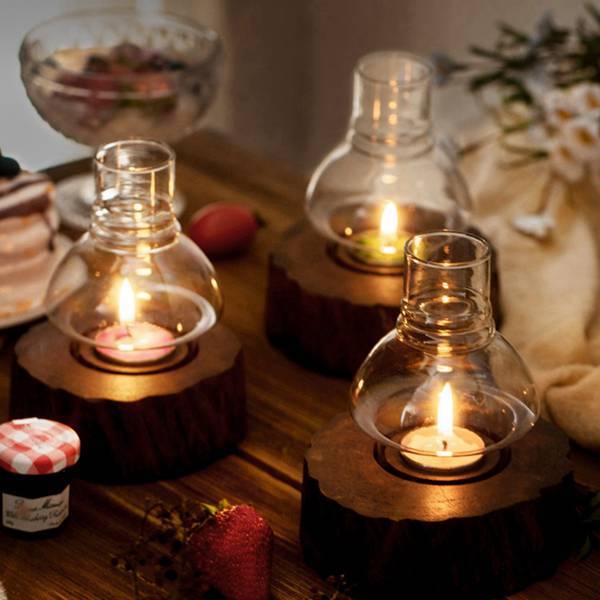 Set Mit 1 Kronleuchter Im Nordischen Stil Aus Massivholz Mit Glas Und Farbigem Holz, Wie Abgebildet, Retro-tischlampe Mit Sanftem Licht, Windbeständig