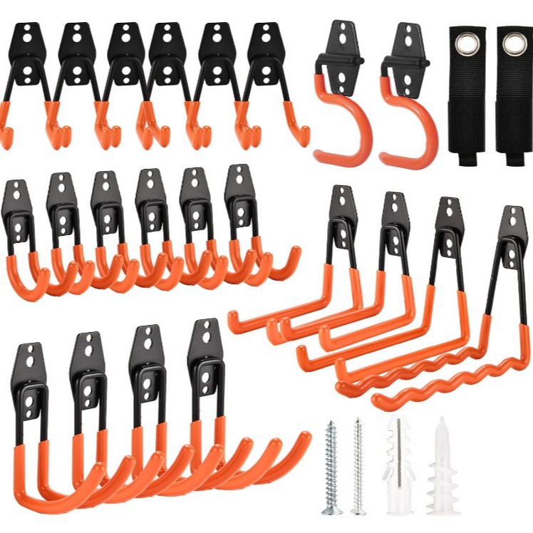 Set Mit 24 Haken – Garagenhaken, Schwerlasthaken, Fahrradhaken, Besenhaken, Reifenhaken, Metallhaken (fünf Stück)