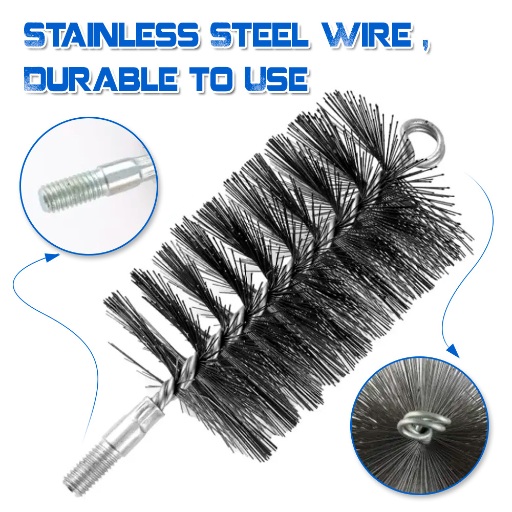 Set Mit 5 Metallbürsten Für Schornsteinzüge (30, 50, 80, 150 Mm), Set Mit 4 Bürstenstangen, Entgratbürste Für Schornsteine