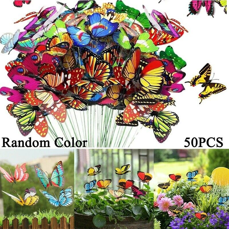 Set Mit 50 Künstlichen Pvc-schmetterlingen, 7 Cm Groß, 3d-dekoration Für Den Garten, Zum Aufhängen An Einem Pfosten. Kreatives Blumenarrangement.