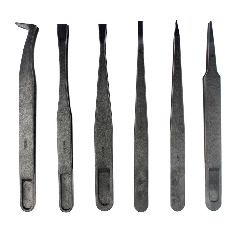 Set Mit 6 Antistatischen Kohlefaserpinzetten Jf-s6in1 (farbe: Schwarz)