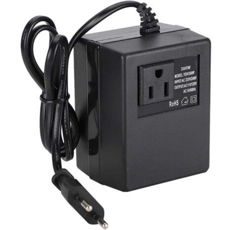 Spannungswandler – 300 W, 220 V Ac Auf 110 V Ac – Netzteil Nach Europäischer Norm – Kompatibel Mit 50-hz-/60-hz-geräten – Schwarzes Kunststoffgehäuse – Abmessungen: 95 X 75 X 62 Mm