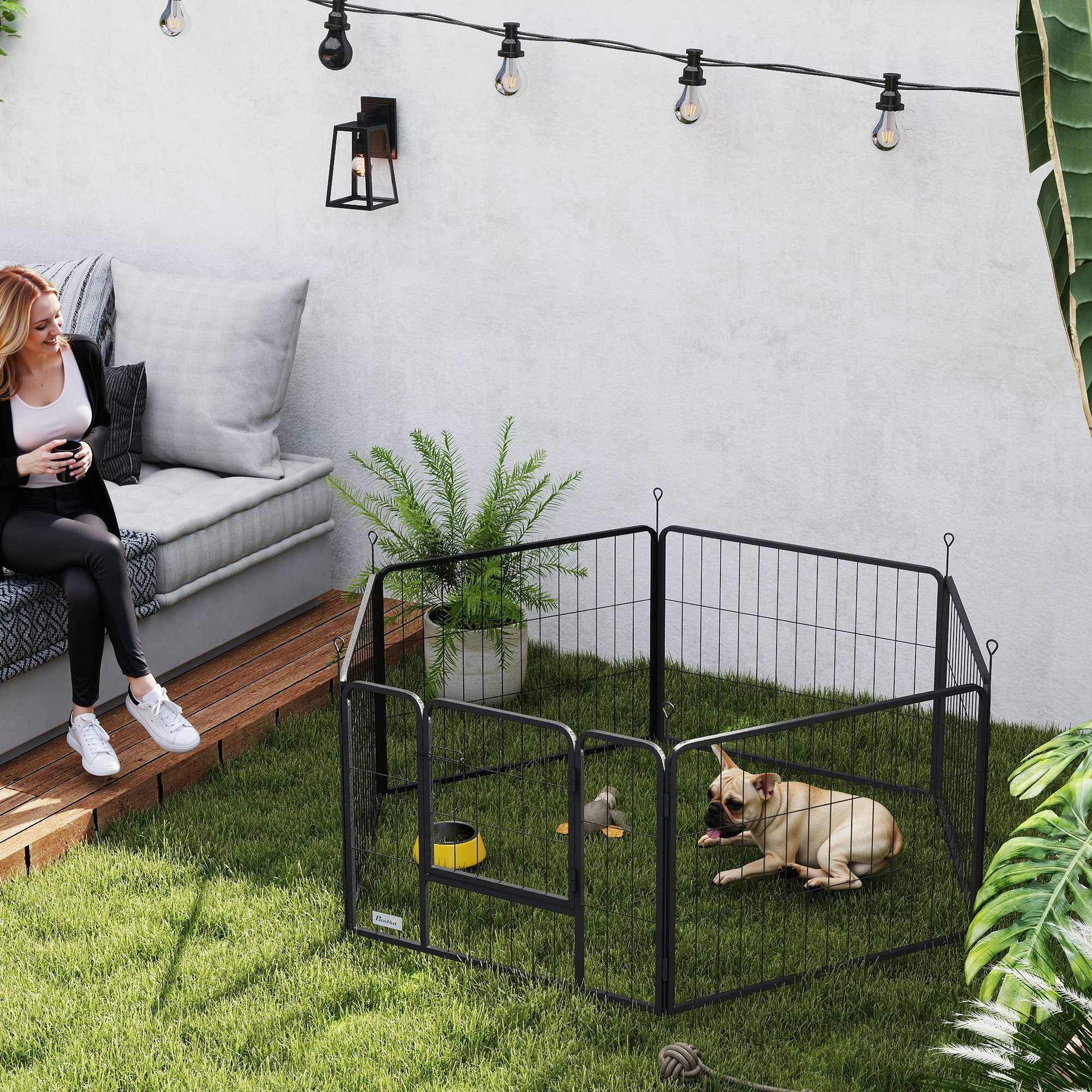 Modulares Hundegehege Bestehend Aus 6 Elementen, 80 X 1,5 X 60 Cm, Dunkelgrauer Stahl, Mit Eingangstür